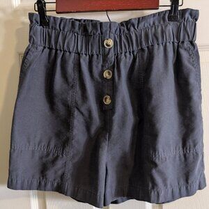 Zara High Waist Blue Gathered Elastic Waist Paperbag Shorts Womens Size L